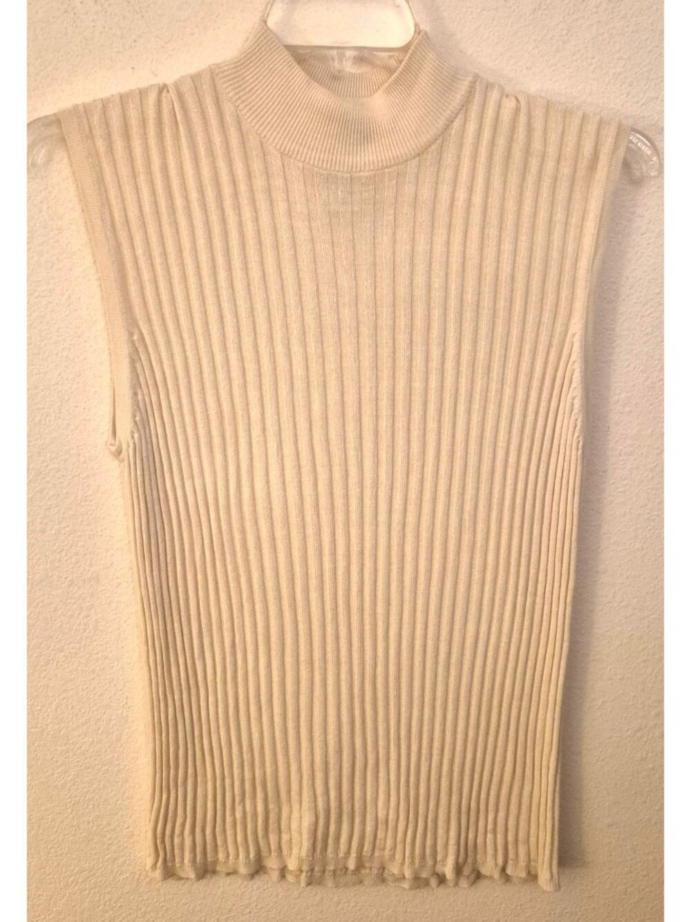 Anna Gray 100% Silk Cream Ribbed Sleeveless Mock Neck Sweater 3X Euc